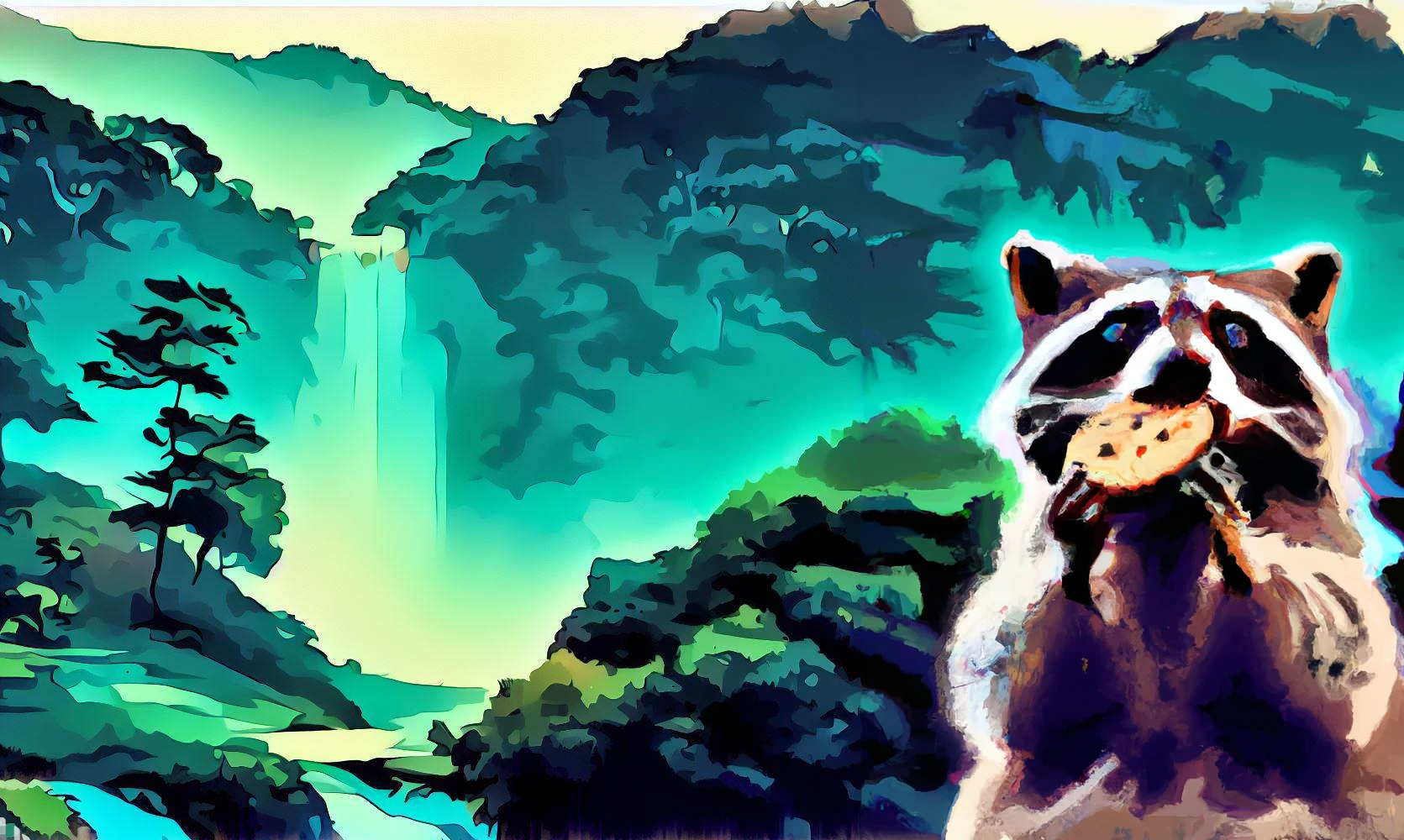 Image of a raccoon eating a cookie